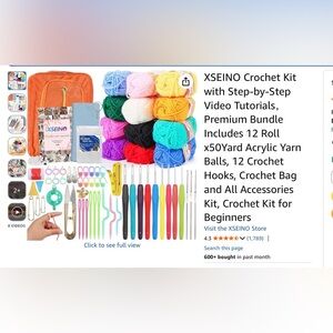 Crochet Kit Premium Bundle 12 Roll x50Yard Acrylic Yarn Balls, 12 Crochet Hooks,